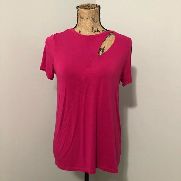 {Tahari} Pink Cut Out Short Sleeve Tee - Picture 2 of 6